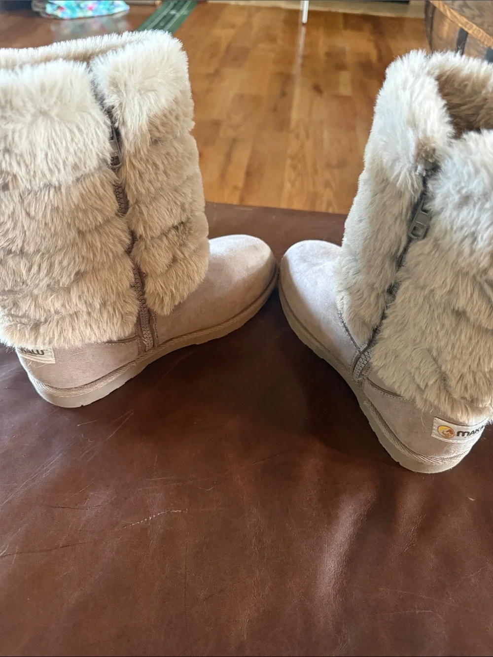Kids Faux Fur Pom-Trim Winter Boots - Taupe